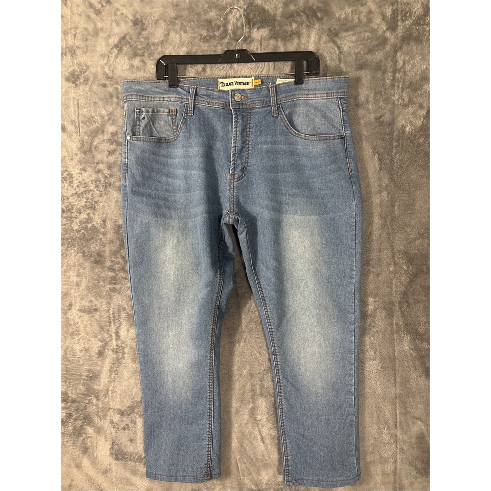 Tailor Vintage Connecticut Mens Light Wash Blue Straight Leg Denim Jeans 38x32